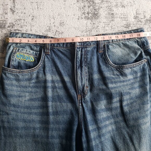 EMPYRE Phat Wide Leg Oversize Dark/Light Blue Wash Skate Y2K Rave Jeans - Picture 7 of 11